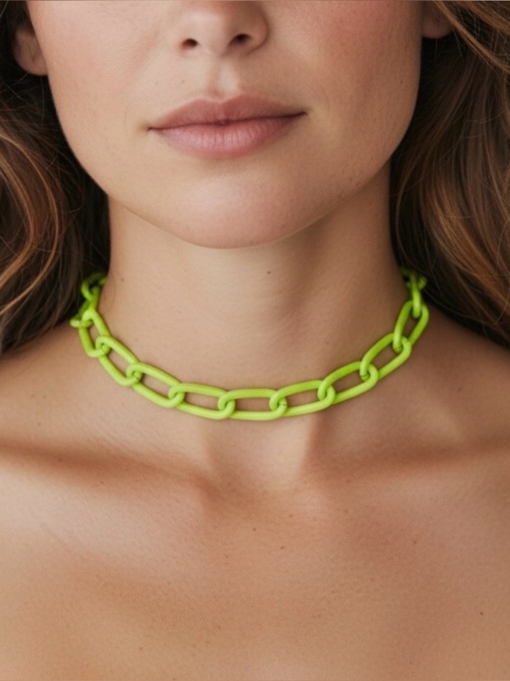 Neon Lime Chain Link Choker Necklace NIP